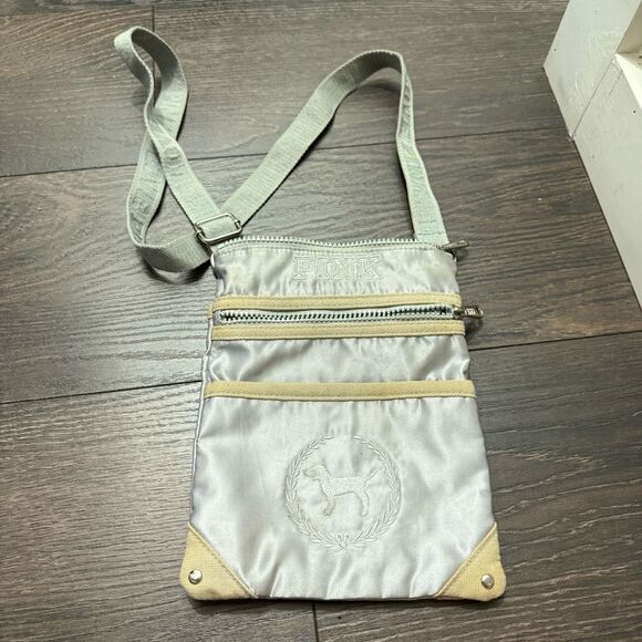 PINK Handbags - Victoria’s Secret Pink Women’s Metallic Silver Dog Logo Crossbody Bag Y2K 2000s